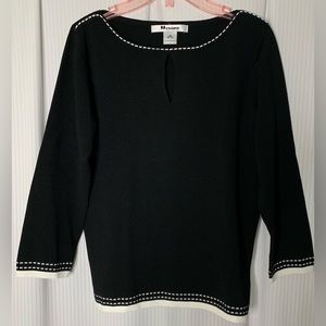 Nygard Sweater Keyhole Neckline Black with White Trim Medium